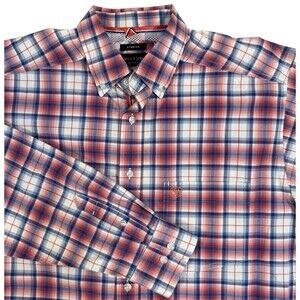 Ariat Pro Series Shirt Mens Size LT Blue Red Plaid Long Sleeve Button Down